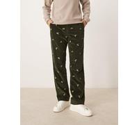 GANT - Pantaloni dritti in tessuto a coste decorato verde scuro W32