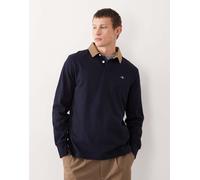 GANT - Polo a maniche lunghe blu navy con colletto in velluto a coste 56