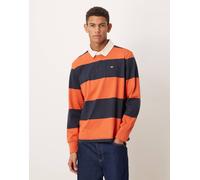 GANT - Polo stile rugby blu navy e arancione a righe 52