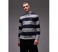 GANT - Polo stile rugby grigia e blu navy a righe con colletto in chambray-Grigio 46