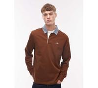 GANT - Polo stile rugby pesante marrone con colletto in chambray 56