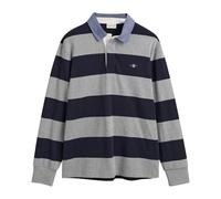 GANT - Polo stile rugby grigia e blu navy a righe con colletto in chambray-Grigio 50