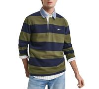 GANT Reg Chambray Stripe Heavy Rugger Polo, Verde Muschio, L Uomo