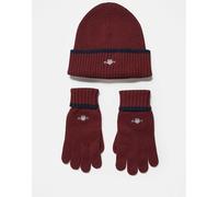 GANT - Set regalo con berretto e guanti rosso con logo a forma di scudo One Size