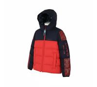 Gant Striped Block Puffer Uomo Giacca M Rosso Trapuntato Zip Cappuccio RRP399