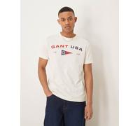 GANT - T-shirt color crema con logo e bandiera americana-Bianco 50