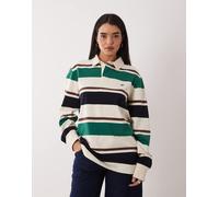 GANT - Top stile rugby color crema e blu navy a righe a contrasto con logo-Verde 50