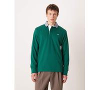 Gant - Top stile rugby pesante verde bosco con logo e colletto a contrasto 46