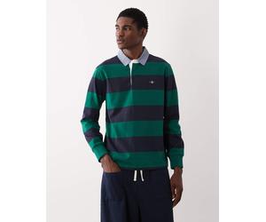 Gant - Top stile rugby verde e blu navy a righe con logo 50