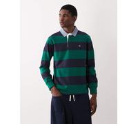 Gant - Top stile rugby verde e blu navy a righe con logo 56
