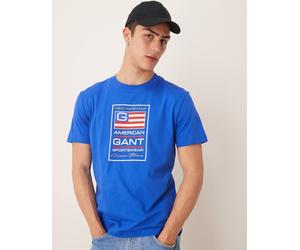GANT - USA - T-shirt blu medio con stampa del logo e di bandiere 52