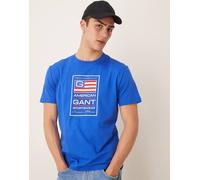 GANT - USA - T-shirt blu medio con stampa del logo e di bandiere 64