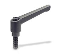 Ganter Norm elementi Regolabile Leva di bloccaggio con filettatura GN 300 manico lunghezza: 78 mm vite in acciaio brunito manico di zinco pressofuso NERO, GN 300-78-M12-25-SW