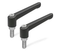 Ganter Norm elementi | Regolabile Leva di bloccaggio in acciaio con vite filettata - GN 300.1 | manico lunghezza: 30 mm | vite inserto e vite di fissaggio in acciaio inossidabile | manico di zinco pressofuso NERO, rivestito in plastica, 2 pezzi, nero, GN 300.1-30-M5-12-SW