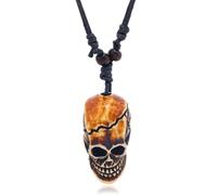 GANYKQ Collana con ciondolo a forma di teschio, regolabile, in corda cerata, stile punk, con ciondolo a forma di scheletro, catenina, Resina, Nessuna pietra preziosa