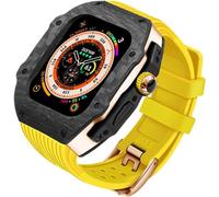 GANYUU Cassa dell'orologio in fibra di carbonio, cinturino in gomma fluoro, per Apple Watch Ultra 8, 7, 6, 5, 4, SE, kit di ricambio per iWatch Series 44 mm 45 mm, 44mm, Agata
