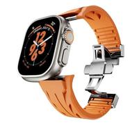 GANYUU Cinturino in gomma fluorurata per Apple Watch Ultra 2 49mm S10 46MM 45mm 44MM 42mm Cinturino per Iwatch Serie 6 5 4 Se 9 8 7 Cinturini per orologi in gomma fluorurata ultra tagliati su misura(S