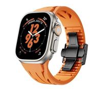 GANYUU Cinturino tagliato su misura in gomma fluorurata per Apple Watch S10 46mm 42mm 45mm 44mm 42mm Bracciale Premium per cinturini Iwatch Ultra 2 1 49mm serie 10/9/8/7/Se/6/5/4(O-B,S10 42MM)