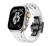 GANYUU Cinturino tagliato su misura in gomma fluorurata per Apple Watch S10 46mm 42mm 45mm 44mm 42mm Bracciale Premium per cinturini Iwatch Ultra 2 1 49mm serie 10/9/8/7/Se/6/5/4(W-B,S10 42MM)