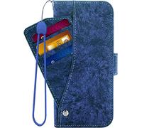 GANYUU Custodia a portafoglio per iPhone 14/14 Plus/14 Pro/14 Pro Max con porta carte, vintage in pelle PU magnetica flip stand cover per telefono TPU custodia interna morbida (colore: blu, taglia: