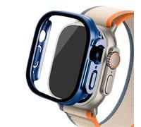 GANYUU Custodia in vetro per Apple Watch Ultra 2 custodia 49mm smar twatch PC Protezione schermo paraurti Cover temperata iwatch series Accessori fascia(Official blue 25,Ultra 49mm)