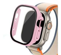 GANYUU Custodia in vetro per Apple Watch Ultra 2 custodia 49mm smar twatch PC Protezione schermo paraurti Cover temperata iwatch series Accessori fascia(Red pink 06,Ultra 2 49mm)