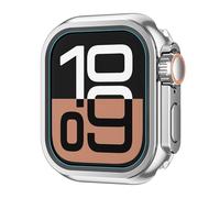 GANYUU Custodia per orologio in lega per Apple Watch Case Ultra 2 49mm Custodia serie S10 46mm S9 S8 S7 S6 S5 S4 SE 44MM 45MM Custodia protettiva per telaio Custodia protettiva in metallo(Bright silve