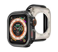 GANYUU Custodia protettiva in metallo per Apple Watch S10 42mm S10 46mm 45mm 44mm Cover protettiva per telaio per iWatch Series 9 8 7 6 5 4 SE Cambia in Ultra 2 49mm(Black,S10 42mm)