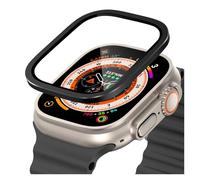GANYUU Telaio in metallo titanio per Apple Watch Ultra 2 49mm Accessori Pellicola antigraffio in vetro temperato per custodia per schermo serie Ultra(Black)