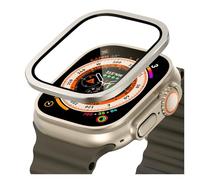 GANYUU Telaio in metallo titanio per Apple Watch Ultra 2 49mm Accessori Pellicola antigraffio in vetro temperato per custodia per schermo serie Ultra(Silver)
