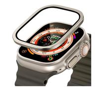 GANYUU Telaio in metallo titanio per Apple Watch Ultra 2 49mm Accessori Pellicola antigraffio in vetro temperato per custodia per schermo serie Ultra(Titanium)