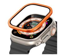 GANYUU Telaio in metallo titanio per Apple Watch Ultra 2 49mm Accessori Pellicola antigraffio in vetro temperato per custodia per schermo serie Ultra(Orange)