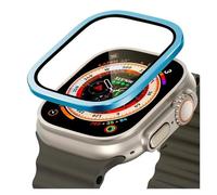 GANYUU Telaio in metallo titanio per Apple Watch Ultra 2 49mm Accessori Pellicola antigraffio in vetro temperato per custodia per schermo serie Ultra(Blue)