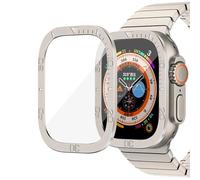 GANYUU Vetro temperato per Apple Watch Ultra 2 49mm Protezione schermo Telaio in metallo antigraffio per accessori IWatch Series Ultra 49mm(Titanium color)