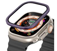 GANYUU Vetro temperato per Apple Watch Ultra 49mm Pellicola antigraffio con struttura in metallo titanio per accessori proteggi schermo serie Ultra 2(Purple 6)