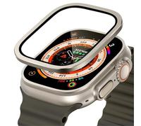 GANYUU Vetro temperato per Apple Watch Ultra 49mm Pellicola antigraffio con struttura in metallo titanio per accessori proteggi schermo serie Ultra 2(Titanium 7)