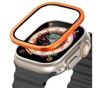 GANYUU Vetro temperato per Apple Watch Ultra 49mm Pellicola antigraffio con struttura in metallo titanio per accessori proteggi schermo serie Ultra 2(Orange 5)