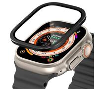 GANYUU Vetro temperato per Apple Watch Ultra 49mm Pellicola antigraffio con struttura in metallo titanio per accessori proteggi schermo serie Ultra 2(Black 2)