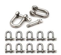 Ganzoo 10 pezzi grilli a D in acciaio con perno a vite, silber, connettori compatti per braccialetti in paracord e cordino, per assemblare e sostituire chiusure, 26x16mm, apertura 16x8mm, spessore 4mm