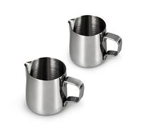 Ganzoo 2 caraffe per schiuma latte 150 ml, bricco in acciaio inox argento lucido con manico e beccuccio, per versare con precisione e lavorare in coppia, lavastoviglie, non induzione, compatte