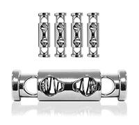 Ganzoo fermacorda dritto a doppio foro in metallo, colore argento, 4 pezzi per corde e lacci su giacche e cappucci, pantaloni e borse, per fissare e regolare la chiusura, 36 x 10 mm, foro 5 mm