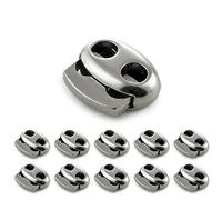 Ganzoo fermacorda in metallo argento con doppia perforazione, set 10 pezzi, misure 17 mm x 15 mm, foro 4 mm, accessorio fermacavo per cordini e coulisse su felpe, giacche, borse, zaini e scarpe