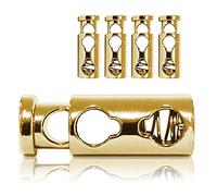 Ganzoo fermacorda in metallo oro, set 4 pezzi, forma dritta con doppio foro 2 fori, lunghezza 33 mm, dimensioni 33 x 12 mm, apertura foro 7 mm, peso 12 g