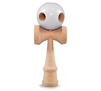 Ganzoo Kendama Modello Beginner White in faggio Vero, Gioco di abilita e coordinazione con Palla con Foro Ø6 cm, Cordino in Nylon, 3 Coppe Laterali e Inferiori, Punta Centrale, 16 cm 144 g