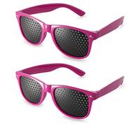 Ganzoo occhiali a fori per allenamento oculare e relax, griglia traforata con microfori per vedere in modo più concentrato, modello forma B con aste pieghevoli, colore magenta, set 2 unisex adulti