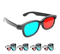 Ganzoo occhiali anaglifi 3D rosso/ciano in set 4 pezzi per TV e PC, montatura nera in plastica con aste pieghevoli a cerniera, filtri colore per doppia immagine anaglifo, larghezza 15 cm, 21 g cadauno