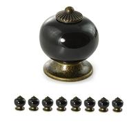 Ganzoo pomelli mobili in porcellana e ceramica, 8 pezzi nero, look vintage shabby landhaus anticato, superficie liscia e lucida, per maniglie cassetti e sportelli, fissaggio con vite, 32 mm prof 23 mm