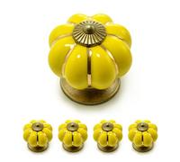 Ganzoo pomelli per mobili a forma di corona, set 4 pezzi in porcellana giallo con finitura bronzo anticato decorativa, look vintage shabby chic, 38mm profondita 38mm, vite per frontali fino 18mm