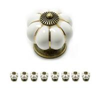 Ganzoo set da 8 pomelli per armadi e cassetti, design corona vintage shabby chic, in porcellana bianca con ornamento bronzo anticato, per mobili cucina bagno camera, diametro 38mm profondita 38mm