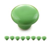 Ganzoo set da 8 pomelli per mobili in porcellana e ceramica verde, per armadi, cassetti e porte, design rotondo stile vintage shabby chic e antico, diametro 32mm, profondità 23mm, montaggio fino 18mm